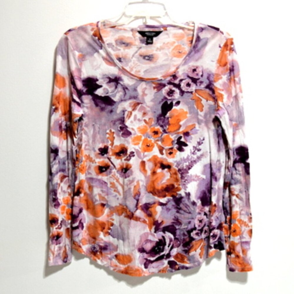Simply Vera Vera Wang Women’s Purple & Orange Floral Print Long Sleeve Top - S